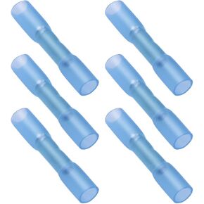 Mini Skater 50 Pcs Heat Shrink Wire Connector Kits Accessories Insulated Waterproof Electrical Industrial Marine Automotive Blue Crimp Ring Splice Butt Terminal AWG 16 14