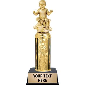 Crown Awards 11" Baby with Stars - Gold Stars Column Trophy - Add Your Own Engraving Prime