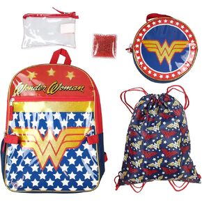 DC Comics Wonder Woman Backpack Lunch Bag Pencil Case Drawstring Sportpack 5pc Set