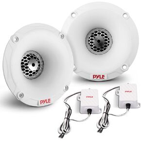 Pyle Marine Tweeter Speaker System, One Pair 1inch PEI Black Dome Tweeter with Horn Diffuser, 120 Watts Max Power with 4 Ohm Impedance, IP-X5 Marine Grade Waterproof Rating
