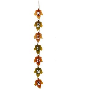 Autumn Welcome Sign with Fall Leaves Vertical Wall Hanging Sign for Front Door, Wood Maple Leaf Ornament Welcome Door Sign Wall Decor for Autumn Harvest Thanksgiving Decor (1)