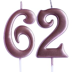 Rose 62nd Birthday Candle, Number 62 Years Old Candles Cake Topper, Woman Or Man Party Decorations, Supplies