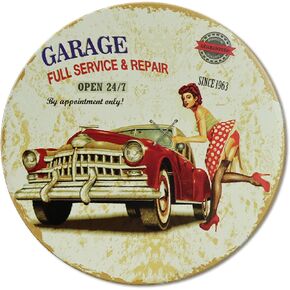 Kercan Vintage Garage Decor Funy Round Metal Signs Man Cave Sign Bar Club Repair Shop Wall Decoration Art Old Style Poster 12 x 12 Inch