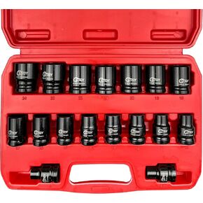 STXDY 17PCS 1/2" Drive Shallow Impact Socket Set,Metric,6-Point,CR-V Steel,8-24mm