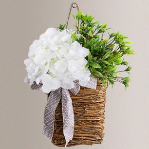 Hydrangea Door Hanger Basket Wreath,17 inch Wildflower Door Hanging Basket Wreath|Beautiful Artificial Seasonal Wreath on Front Door Welcome Sign|(Hydrangea)
