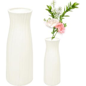 White Plastic Vase, Ceramic Look Plastic Vase Suitable for Flowers, Unbreakable Bud Vase for Decor Living Room, Minimalist Plastic Vase 1pc