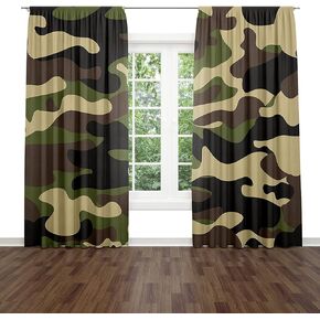 Camouflage Window Drapes Curtain Classic Masking Camo Green Brown Black Olive Colors Rod Pocket Drapes Curtain for Living Room Home Decor 26x84 Inches 2 Panels