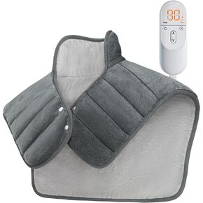 Heating Pad for Neck and Shoulders and Back, Christmas Gifts for Men Women Mom Dad, 24"x23" Large Electric Heated Wrap for Back Pain Relief, 2.2lb Weighted, 6 Heat Settings, 4 Timers, Silver Grey