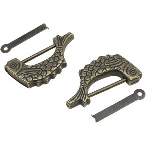 2PCS Bronze Antique Fish Shaped Metal Lock Retro Wooden Box Padlock with Key for Jewelry Box and Wooden Box