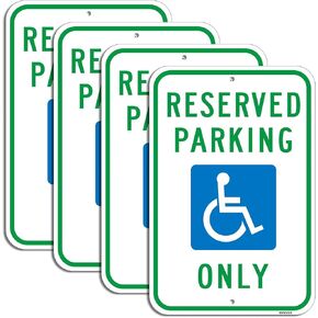 Reserved Parking Sign (4 Pack), Handicap Parking Sign, with Picture of Wheelchair Sign, 18" x 12" Engineer Grade Rust Free Reflective Aluminum Metal Sign, Fade Resistant, Waterproof, Easy to Mount