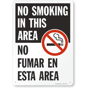 SmartSign "No Smoking In This Area" Bilingual Sign | 10" x 14" Aluminum