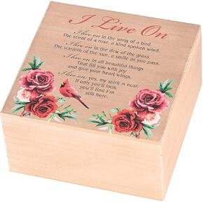 Dicksons Cardinal - I Live On, Brown/Red 9.38 Inch MDF Wood Keepsake Remembrance Box