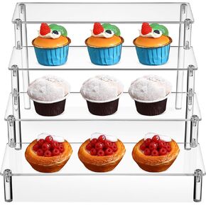 4 Tier Acrylic Display Riser Stand Shelf Clear -Perfume Display Holder,Cupcake Stand, Figures Desktop Decoration and Organizer Showcase Toys Retail Display Rack Candy Dessert Buffet