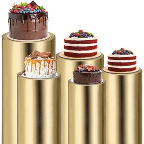 uxcell Set of 5 Gold Cylinder Stand Covers for Metal White Cylinder Pedestals Stands, Spandex Pedestals Cover for Party, Wedding, Birthday, Only Cover