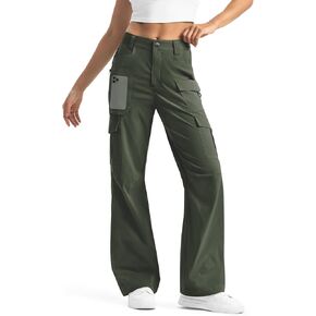 Moosehill Women's-Cargo-Hiking-Pants-High-Waisted Wide Leg Water Resistance Lightweight Stretch for Work Casual Outdoor