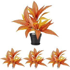 4PCS Fake Outdoor Plants Artificial Shrubs Fall Plants Artificial Bushes Silk Flowers Faux Plants for Indoor Office Home Porch Centerpieces Windows Boxes Hanging Plant Decoration Orange