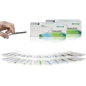 Vision Scientific VSNM12 24PK Mixed Variety Suture Threads W Curved Needle 75cm |6PK Nylon, 6PK Silk, 6PK Polyster, 6 PK Polypropylene| Superior Tensile Strength W Manual(Educational & Training Use)