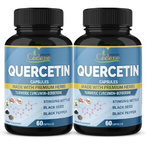 كادان عضوي، عبوتان من مكملات كيرسيتين تعادل 1900 ملغ، تكفي لمدة 4 أشهر مع الكركم، البربارين، نبات القراص، الحبة السوداء، الفلفل الأسود - يدعم صحة القلب والأوعية الدموية، والجهاز المناعي in Kuwait