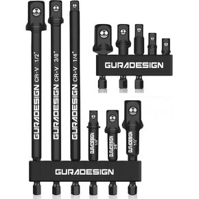 11-Piece Impact Socket Adapter Set for Drill, 3-Inch and 6-Inch Hex Shank Impact Driver Socket Adapter, Socket to Drill Adapter 1/4" 3/8" 1/2" Impact Driver Adapter