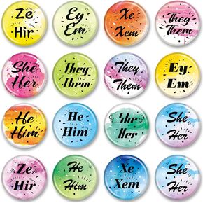 120 Pcs Pronoun Badges Pins Gender Identity Pins Round They Them Pronoun Pin Buttons Multiple Colors Pronoun Pinback for Shirts Clothes