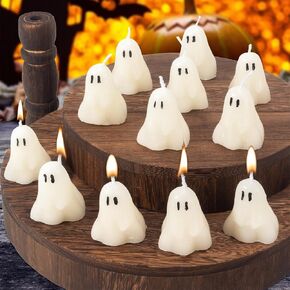 Ghost Candles, 6 Pcs Halloween Cute Ghost Decorative Candle Set, White Soy Wax Horror Candles Gifts for Ghost Decor Fall Decor Halloween Party Home Bedroom Room Table Decorations