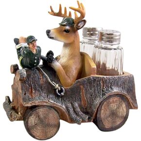 Open Season Whitetail Deer Hunter Salt and Pepper Shaker Holder, 6 1/2 Inch (Shakers Included)