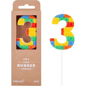 PHD CAKE Number 7 Building Block Birthday Cake Candle, Numeral Birthday Candles,Building Block Candles, Cake Topper Novelty Candle for Building Block Party