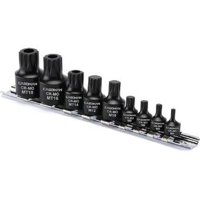 CASOMAN 9-Piece Low Profile Impact Triple Square Bit Socket Set, Includes Storage Rail, 1/4", 3/8" and 1/2" Drive, CR-MO Steel, Designed for Impact Use