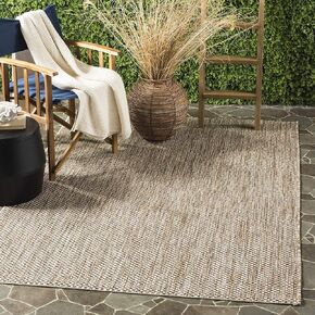 SAFAVIEH Courtyard Collection Area Rug - 4' Square, Natural & Black, Non-Shedding & Easy Care, Indoor/Outdoor & Washable-Ideal for Patio, Backyard, Mudroom (CY8521-37312)