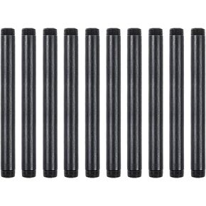 10 Pack 1/2 Inches x 8 Inches Black Malleable Steel Nipples Fitting, DIY Steampunk Industrial Vintage Style.