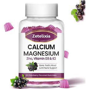 Calcium Gummies for Women Men, Calcium Magnesium Zinc with Vitamin D3 & K2, Calcium Magnesium Supplement for Bones Muscles and Joints, Pineapple & Mango Flavor - 120 Count