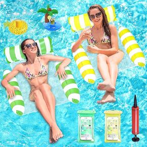 2 Pack Inflatable Pool Float Hammock for Adult Kids, 4-in-1 Water Hammock Lounges Multi Purpose Swimming Pool Float (Saddle, Lounge Chair, Hammock, Drifter) Pool Accessories for WaterFun
