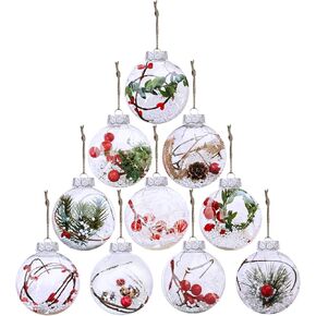 10-Pack 3.14" Clear Plastic Fillable Shatterproof Christmas Tree Ball Ornaments for Holiday Decor