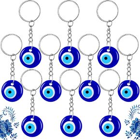 Cunno Blue Evil Eye Glass Keychain, 10 Pcs, Unisex, Cultural Enthusiasts, Symbol Seekers, Keychain Charms Pendants for Good Luck, Car Hanging Ornament, Jewelry Accessories