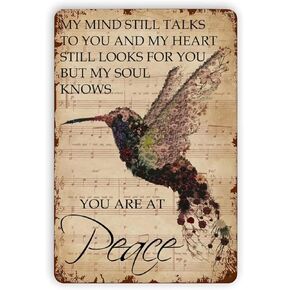 Hummingbird Metal Tin Sign You are at Peace Retro Vintage Bird Wall Decor Home Bedroom Bar Cafe Farm 8x12 Inch