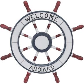 Adeco 24" Wooden Boat Anchor with Crossbar, Ship Steering Wheel Wall Décor Beach Decorations, Nautical Decoration