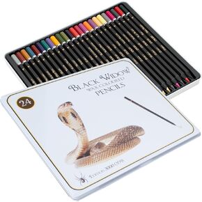 Black Widow Colored Pencils For Adult Coloring - 24 Coloring Pencils - Smooth Pigments Color Pencil Set - Fantastic For Adult Coloring Books And Drawing