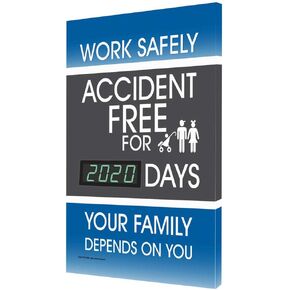 ComplianceSigns.com Work Safely Accident Free for__ Days Digital Safety Scoreboard, 28x20 inch Aluminum