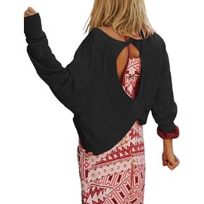 Women's Open Back Workout Crop Top Long Sleeve Casual Athletic Shirts Yoga Tee