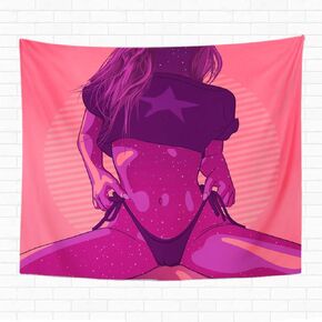 Ansouyi المفروشات الجدار بطانية 80x60 بوصة فتاة اللياقة البدنية مثير في ثونغ في خلفية السماء المرصعة بالنجوم الأرجواني التوضيح الفراش نسيج الجدار شنقا ديكور المنزل لغرفة النوم ديكور النوم in Kuwait