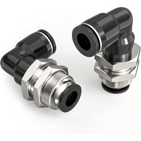 TAILONZ PNEUMATIC Nickel-plated Copper 1/4 Inch Tube OD Elbow Through Baffle Quick Insertion Trachea Connector PLM-1/4(Pack of 10)