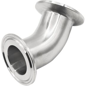 Stainless Steel 304 Sanitary Hose Barb Fitting, 45 Degree Elbow 1-1/4" Tube OD, with 1.5" Tri Clamp (50.5mm OD Ferrule), 1pc