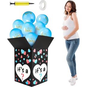 Ireer Gender Reveal Box, Gender Reveal Balloon Box with 16 Latex Gender Reveal Balloon Baby Boy or Girl Balloon Release Box Gender Reveal Ideas for Boy Girl Gender Reveal Party Decorations Supplies