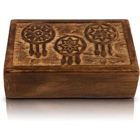 Great Birthday Gift Handmade Decorative Wooden Jewelry Box With Dream Catcher Carvings Jewelry Organizer Keepsake Box Treasure Chest Trinket Holder Watch Box Storage Lock Box 8 x 5 Inches