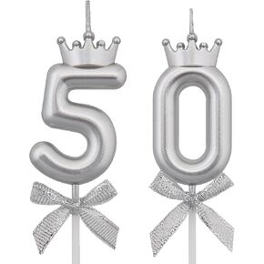50 Birthday Candles, 50th Cake Candles, Silver Happy Birthday Number 50 Candles Cake Topper Decorations for Party Men Women
