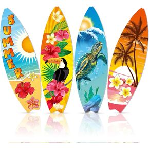 Silipull 4 Pcs Surfboard Beach Signs 28 Inch Summer Themed Surfboard Party Decorations Surfboard Decor Tropical Bar Wall Decor for Hawaiian Beach Party Favors Tiki Luau Home
