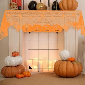 Fall Mantel Scarf Orange Door Cover for Window Indoor Thanksgiving Decoration Autumn Lace Mantel Scarf Cover for Fireplace Harvest Season Home Party Holiday Decoration
