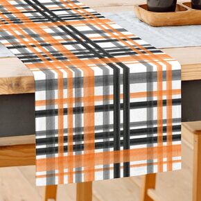 Black Orange Buffalo Check Plaid Table Runner,Fall Halloween Table Decor for Dining Room Kitchen Home Party 13x72 Inch