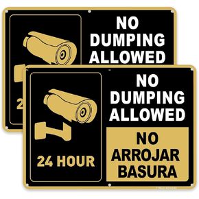 2-Pack 10"x7" No Dumping Allowed Sign, 24 Hour Video Surveillance Sign Outdoor, All Activities Are Monitored Sign, Rust Free Reflective Aluminum, Security Camera Sign for Home, Business