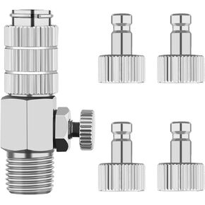 HUBEST Airbrush quick disconnect coupler release fitting Adjustment valve Adapter with 5 Male fitting, 1/8" M-F
